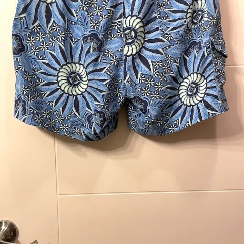 Men's Tommy Bahama Floral Printed Swim Trunks Blue Size Large Pockets Beach